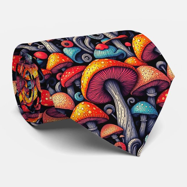Cravate rétro Whimsy de champignons (Roulé)