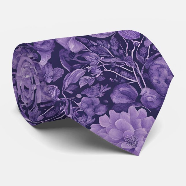 Cravate Rêve Violet, palette indigo de fleurs de fantaisie (Roulé)