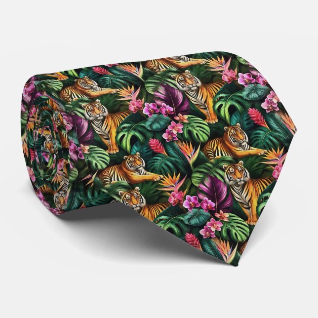 Cravate Rêves de jungle au tigre Motif de surface continu (Roulé)