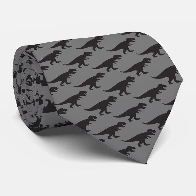 Cravate REX - T-Rex King des Dinosaures gris noir (Roulé)