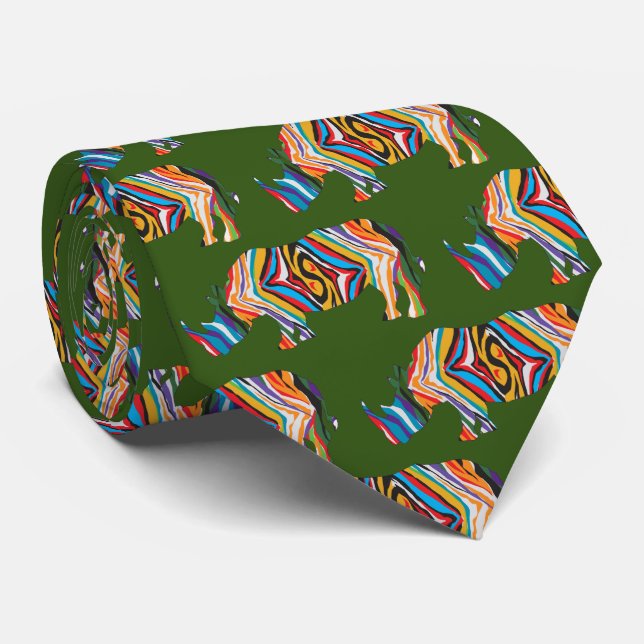 Cravate Rhinoceros en imprimé psychédélique (Roulé)