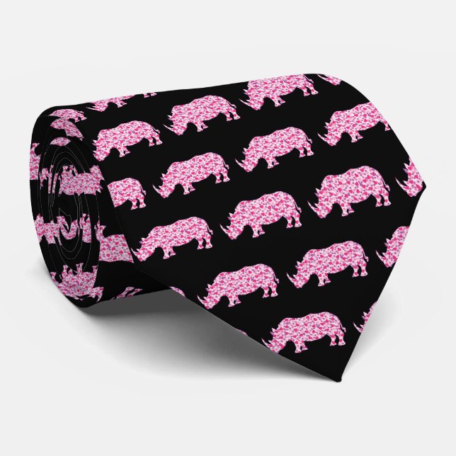 Cravate Rhinoceros fait de petits coeurs roses (Roulé)