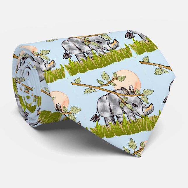 Cravate Rhinocéros se cachant  (Roulé)