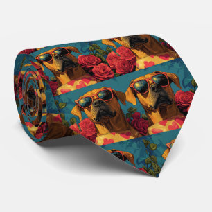 Cravate Rhodesian Ridgeback Cœur Roses Saint-Valentin