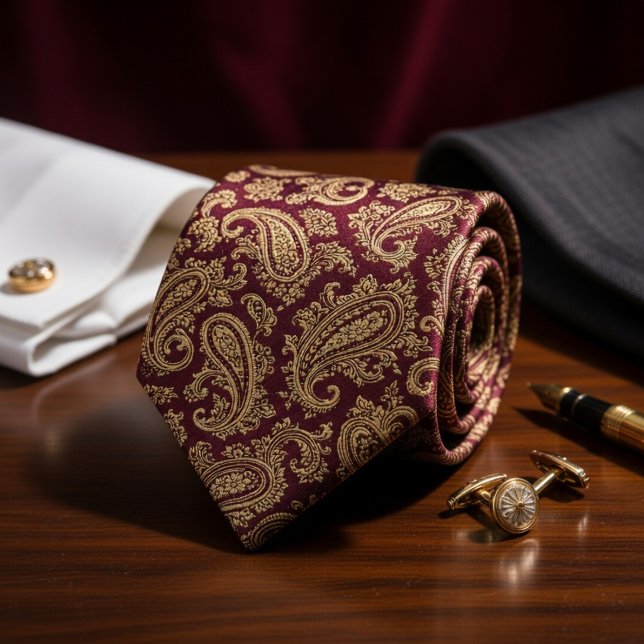 Cravate Riche Burgundy & Paisley Doré (Créateur téléchargé)