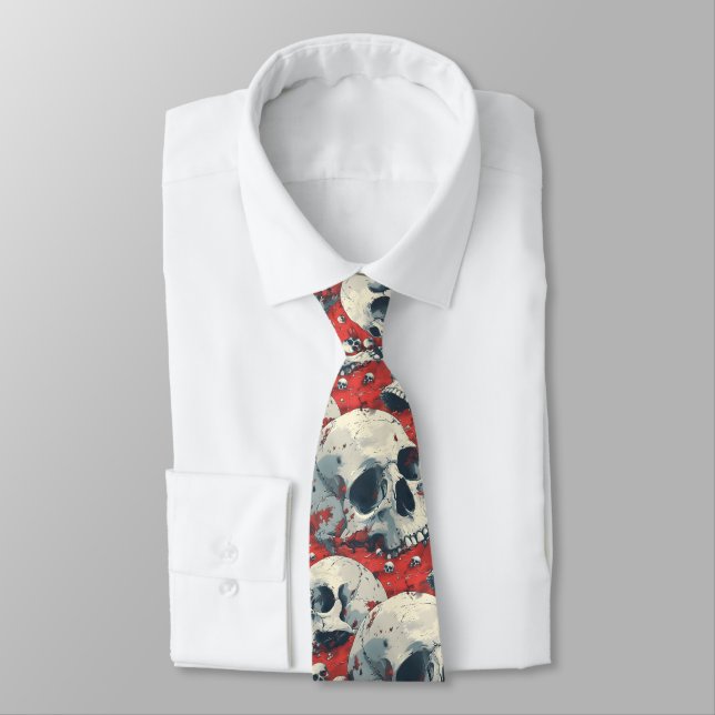Cravate Rockabilly Red Skull Halloween Gothique Groomsman (Attaché)