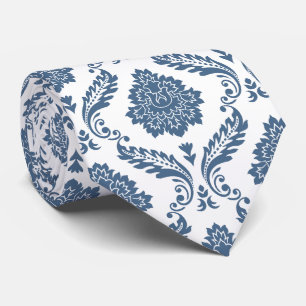 Cravate Rococo Damassé Rpt Motif Bleu sur Blanc