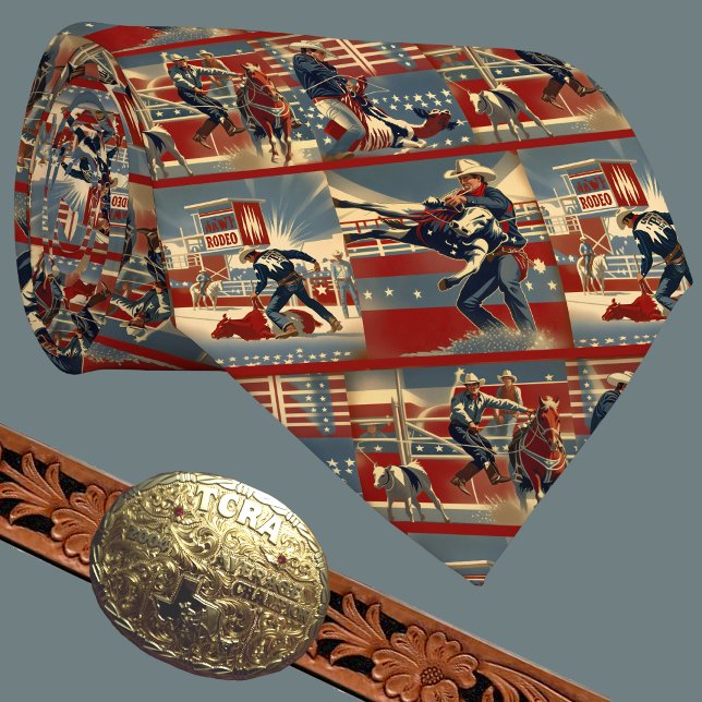 Cravate Rodeo Cowboys Calf Roping (Western Rodeo Cowboys Tiedown Calf Roping Scenes on Men's Necktie)