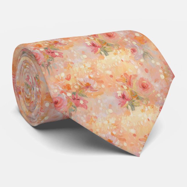 Cravate Romantic Sunset Glow Warm Orange and Blush Floral (Roulé)