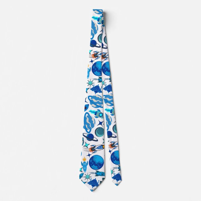 Cravate Roquettes rétro dans l'espace. BG blanc (Devant)