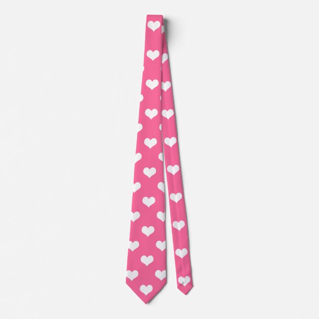 Cravate Rose Blanc amour Coeur Motif Design (Devant)