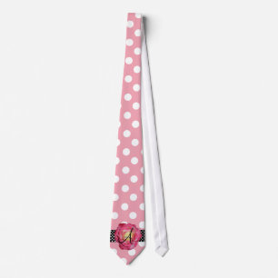 Cravate Rose blanc rose de rose de monogramme de pois