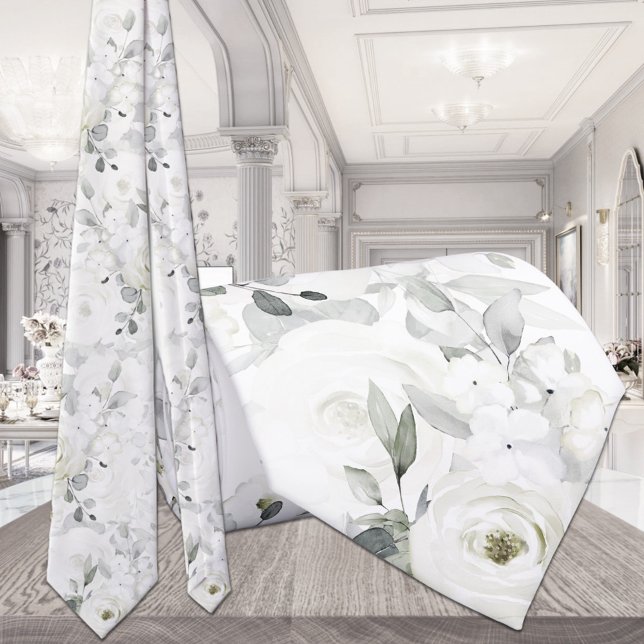 Cravate Rose blanche Desdémone Mariage argent Eucalyptus (Créateur téléchargé)