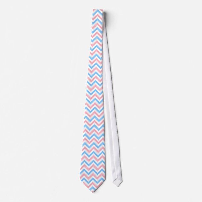 Cravate Rose, bleu ciel, blanc Grand Motif Chevron ZigZag (Devant)