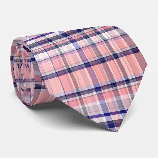 Cravate Rose Bleu Marine Blanc Madras Carreaux Prépa (Roulé)