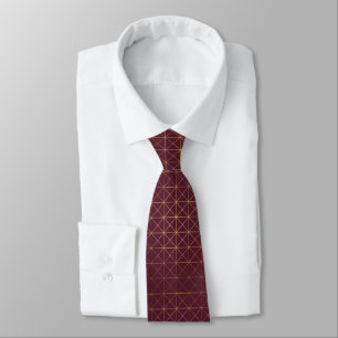 Cravate Rose Bourgogne Gold Necktie Motif géométrique