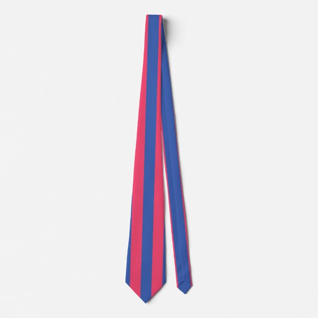 Cravate Rose Chaud & Bleu Royal Rayures Verticales Gras (Devant)