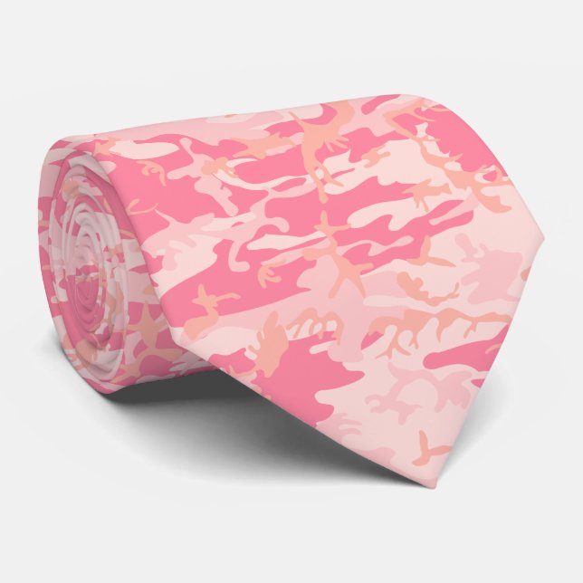Cravate Rose Clair, Rose, Camouflage Abricot (Roulé)