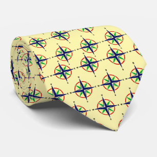 Cravate Rose des vents nautique 5 couleurs sur fond jaune 