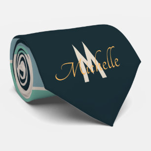 Cravate rose et bleu marine Bandes motif monogramed