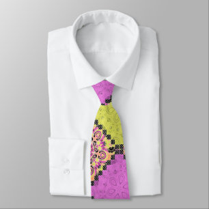 Cravate Rose et citron vert, patchwork