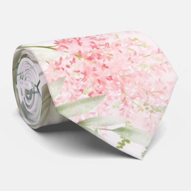 Cravate Rose et verdure Feuille Chic Mariage Groom (Roulé)