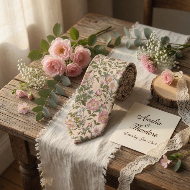 Cravate Rose Fleur Élégante Sauvage (Créateur téléchargé)