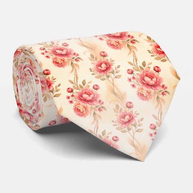 Cravate Rose Florale Mauve Douce (Roulé)