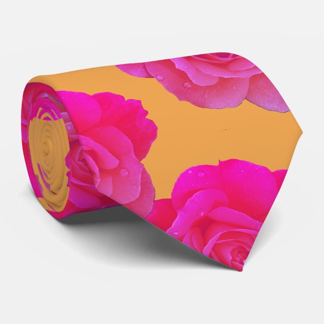 Cravate Rose Florale Orange Roseaux Stylée Cadeau Faveur d (Roulé)