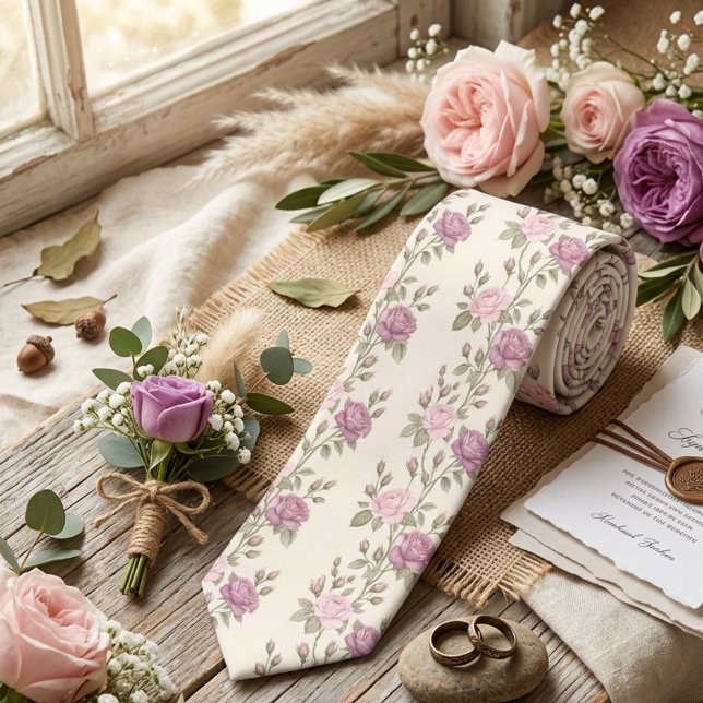 Cravate Rose Florale Pastel Rose Douce (Créateur téléchargé)