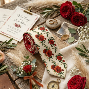 Cravate Rose Florale Rouge Profond