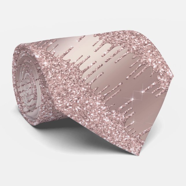 Cravate Rose Gold Blush Parties scintillant Sparkle Party  (Roulé)