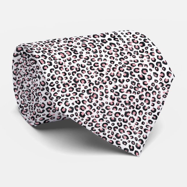 Cravate Rose Gold Élégant Motif Léopard Noir (Roulé)