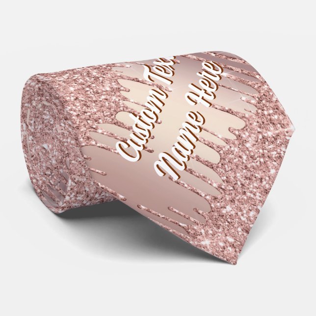 Cravate Rose Gold Glitter Neck Tie Personalized Text Name (Roulé)