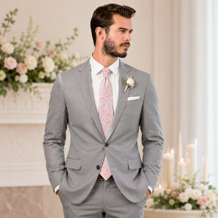 Cravate Rose Motif rose et gris