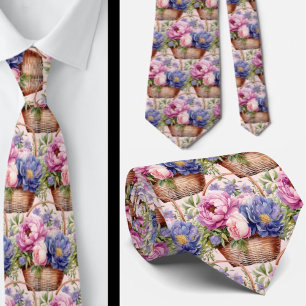 Cravate Rose Pâle Bleu Violet Pourpre Fleurs Floral