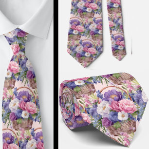 Cravate Rose Pâle Bleu Violet Pourpre Fleurs Floral