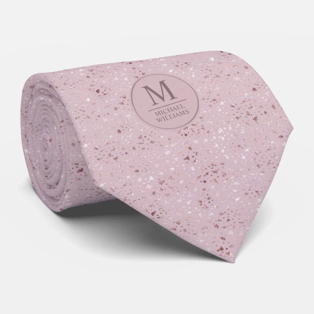 Cravate Rose Pâle Pastel Doux Points Dorés Motif Pailleté (Roulé)