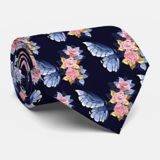 Cravate Rose papillon bleu bleu rose marine Motif