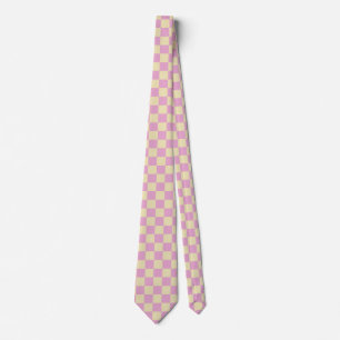 Cravate Rose pastel et damier jaune clair