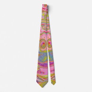 Cravate Rose Rétro, Jaune et Magenta, Art Abstrait Groovy