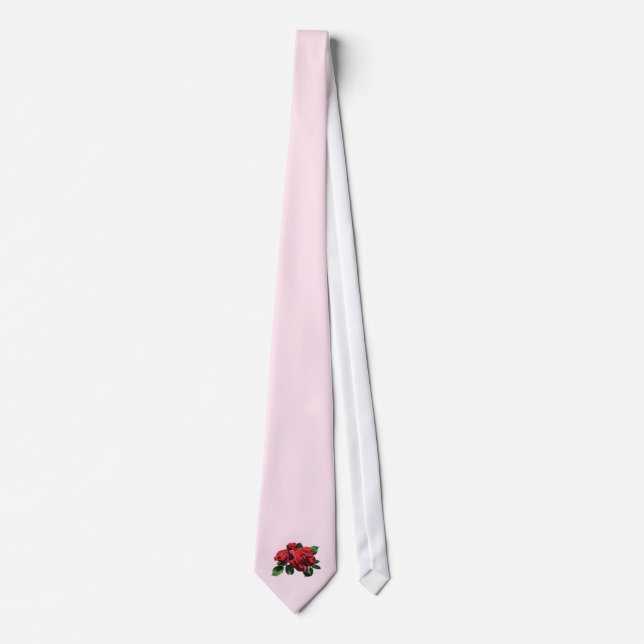 Cravate Rose rouge avec des bourgeons et des Feuilles (Devant)