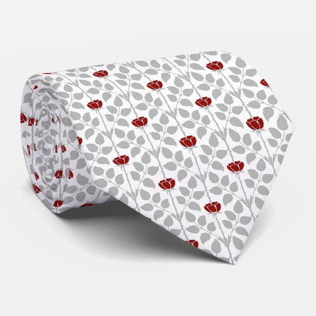 Cravate Rose rouge et gris argent (Roulé)