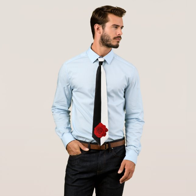 Cravate Rose rouge sur à doses égales noir et blanc (En situation)