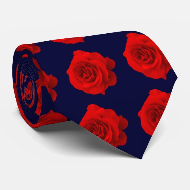 Cravate Rose rouge sur le bleu marine foncé (Roulé)