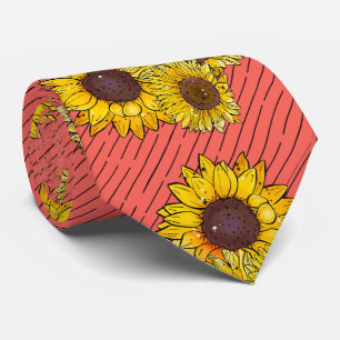 Cravate Rose Stylé Aquarelle Jaune Motif de tournesol