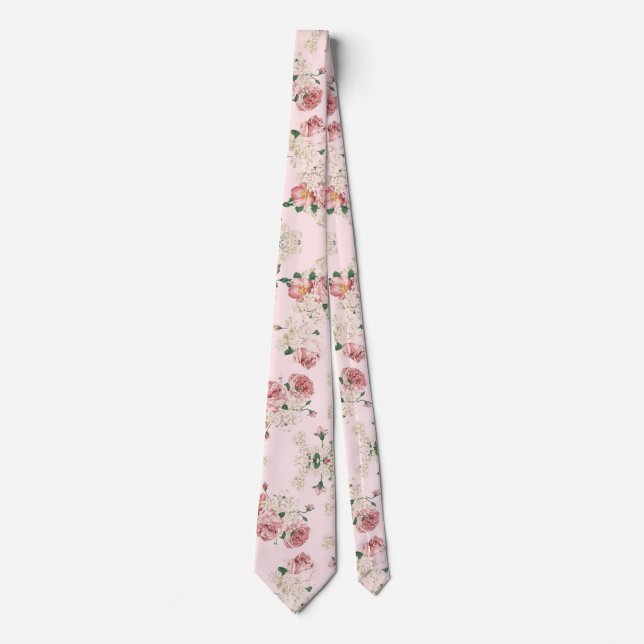 Cravate Rose sur rose Vintage floral (Devant)
