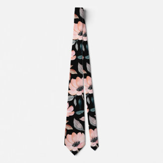 Cravate Rose sur vert noir Aquarelle aquarelle motif flora