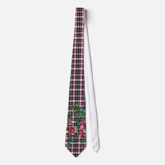 Cravate Rose vintage - plaid rose (Devant)