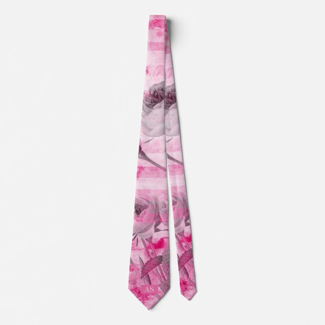 Cravate Roses à Hot Pink Background | Floral Monogram (Devant)